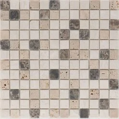 Natursteinmosaik Quadrat Kronos Travertin Beige Noce Marron Emperador Getrommelt 30,5x30,5 Cm Mosaikfliesen