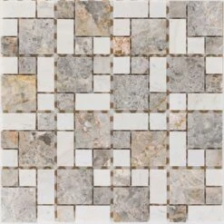 Natursteinmosaik Multiformat Marmor Gold Vein / Milky White 30,5x30,5 Cm Mosaikfliesen