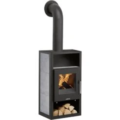 Justus Kaminofen Texas Specksteinkeramik Mit Schwarzem Stahl-Korpus